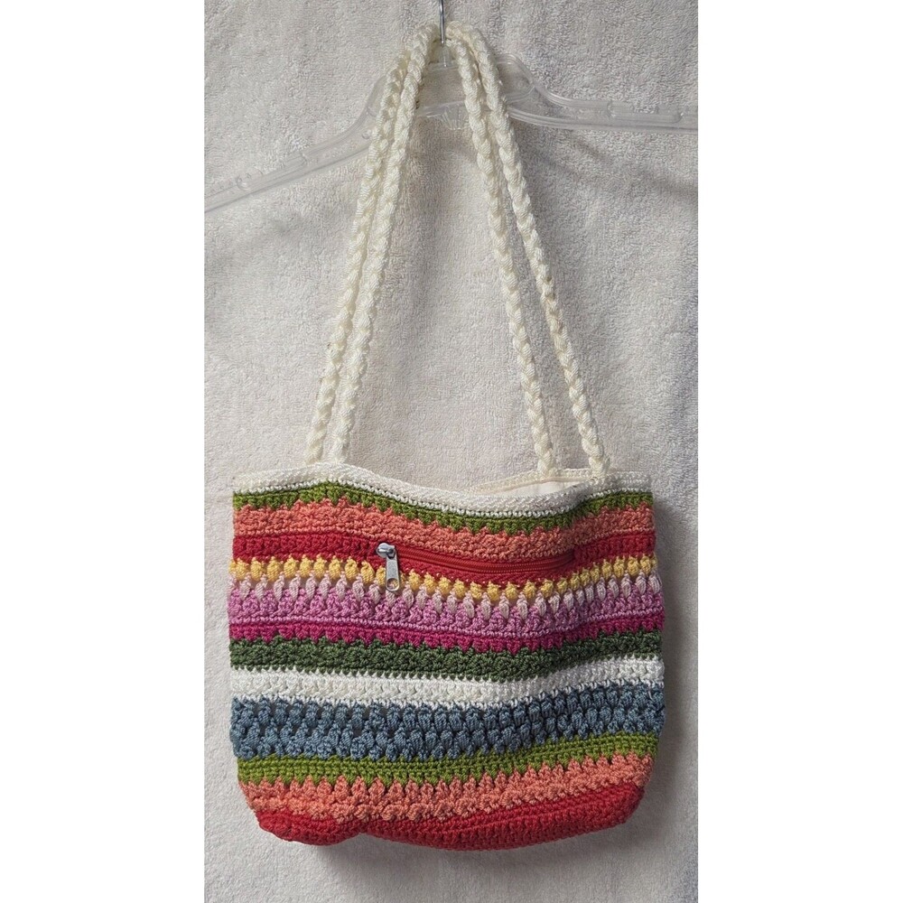 VTG Lina Crochet Shoulder Bag Rainbow Stripe Boho Y2K Multi Texture Braided